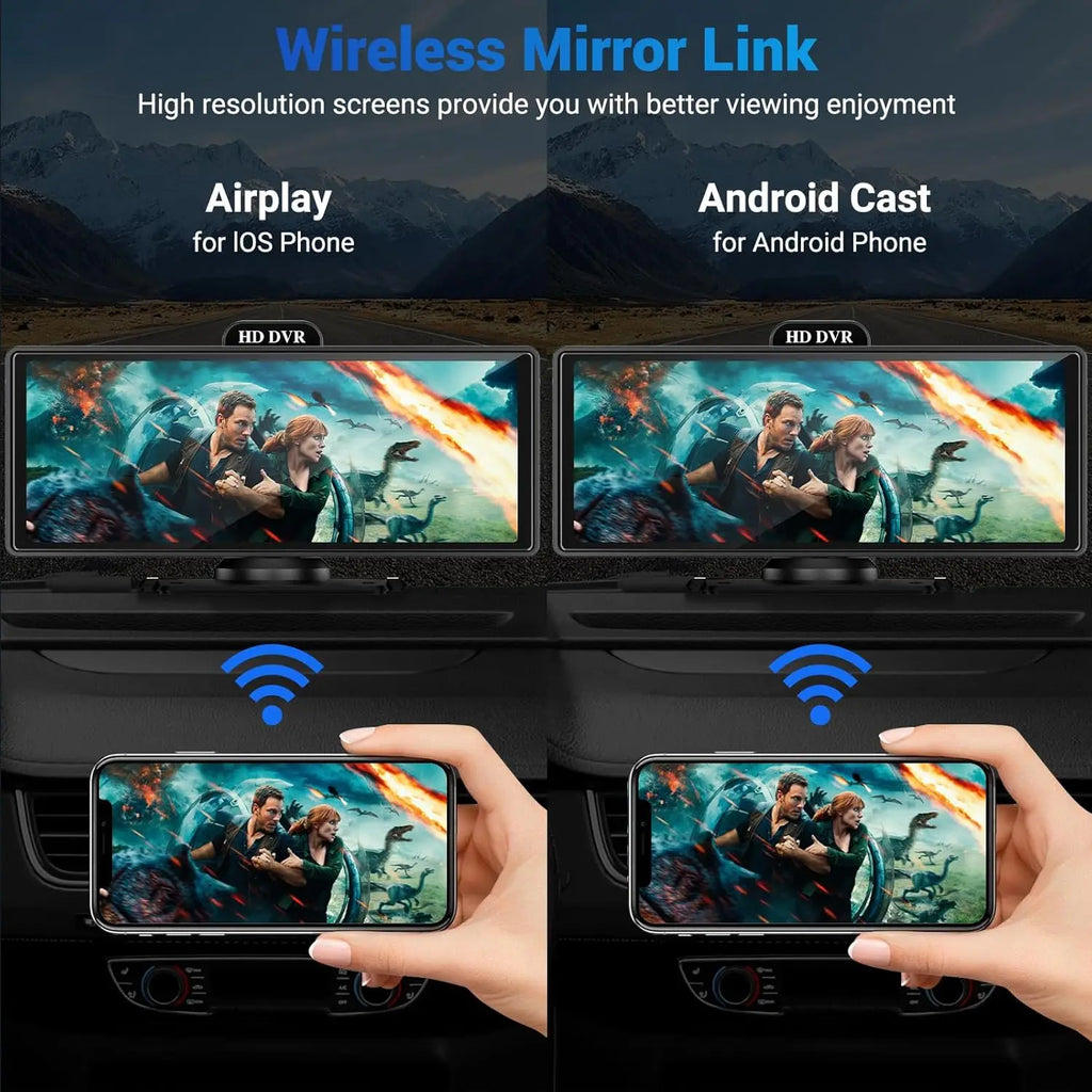 10/11.26 Inch 4K DVR Wireless Carplay & Android Auto Dash Cam Bluetooth Audio GPS Navigation Dashboard Dual Lens Video Recorder