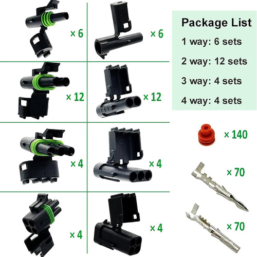 322Pcs 26 Kits 1/2/3/4 Pin Weather Pack Connectors Kit Automotive Electrical Connectors Waterproof Wire Connectors Kit 18-14 AWG