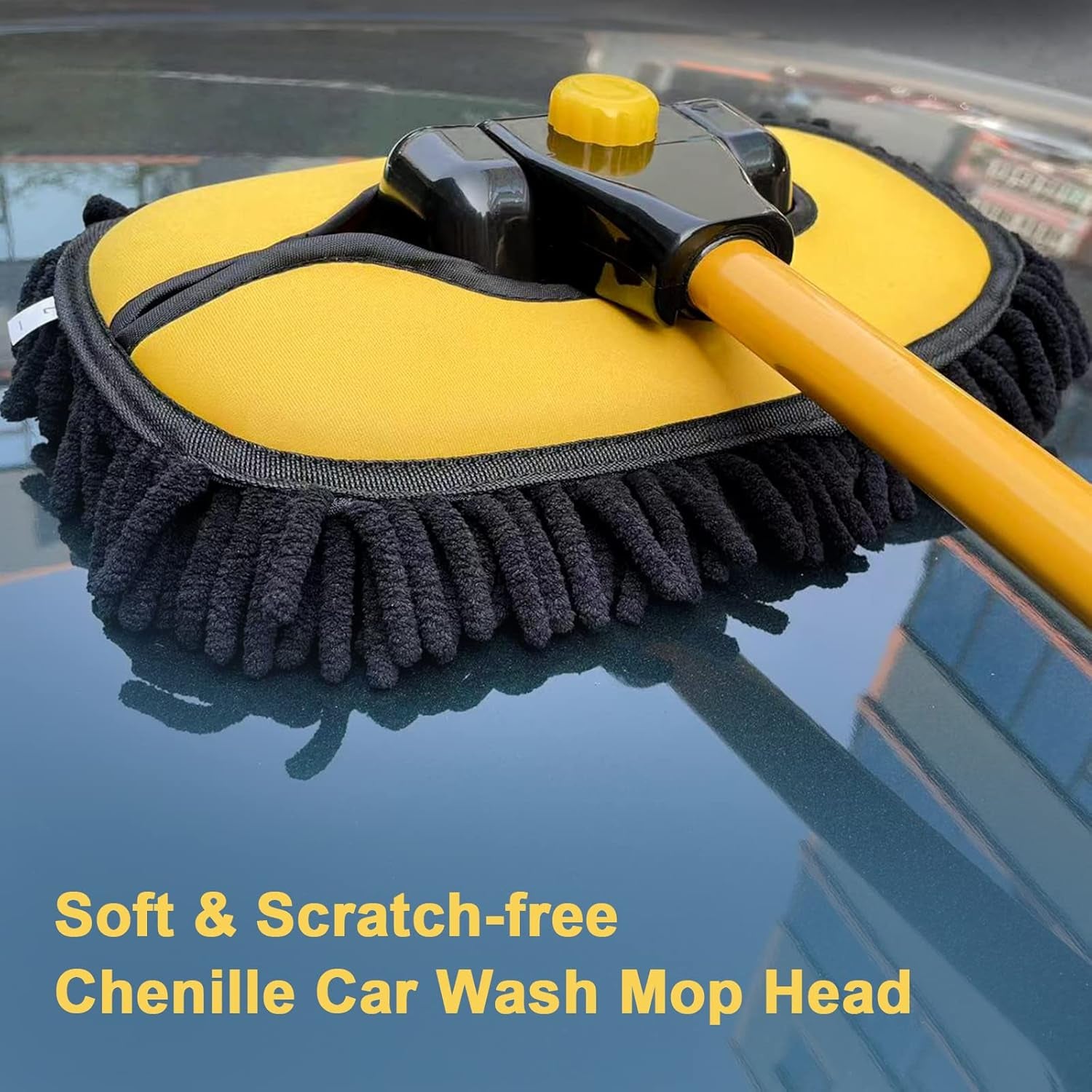 55" Car Wash Brush with Long Handle, 15° Curved Extendable Car Cleaning Brush with Replaceable Microfiber Mop Head, Portable Washing Brush Kit with Storage Bag for RV Truck Camper Cleaning