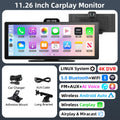 10/11.26 Inch 4K DVR Wireless Carplay & Android Auto Dash Cam Bluetooth Audio GPS Navigation Dashboard Dual Lens Video Recorder