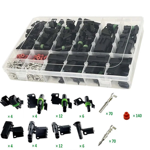 322Pcs 26 Kits 1/2/3/4 Pin Weather Pack Connectors Kit Automotive Electrical Connectors Waterproof Wire Connectors Kit 18-14 AWG